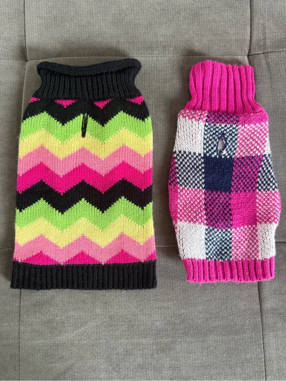 XS Dog Sweater Bundle - Black Worthy Dog Chevron and Pink Patchwork Patterns